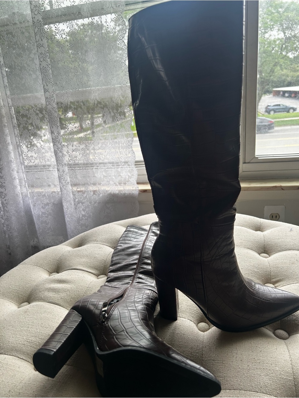 Women’s Tall Croc-Embossed Heeled Boots - Dark Brown